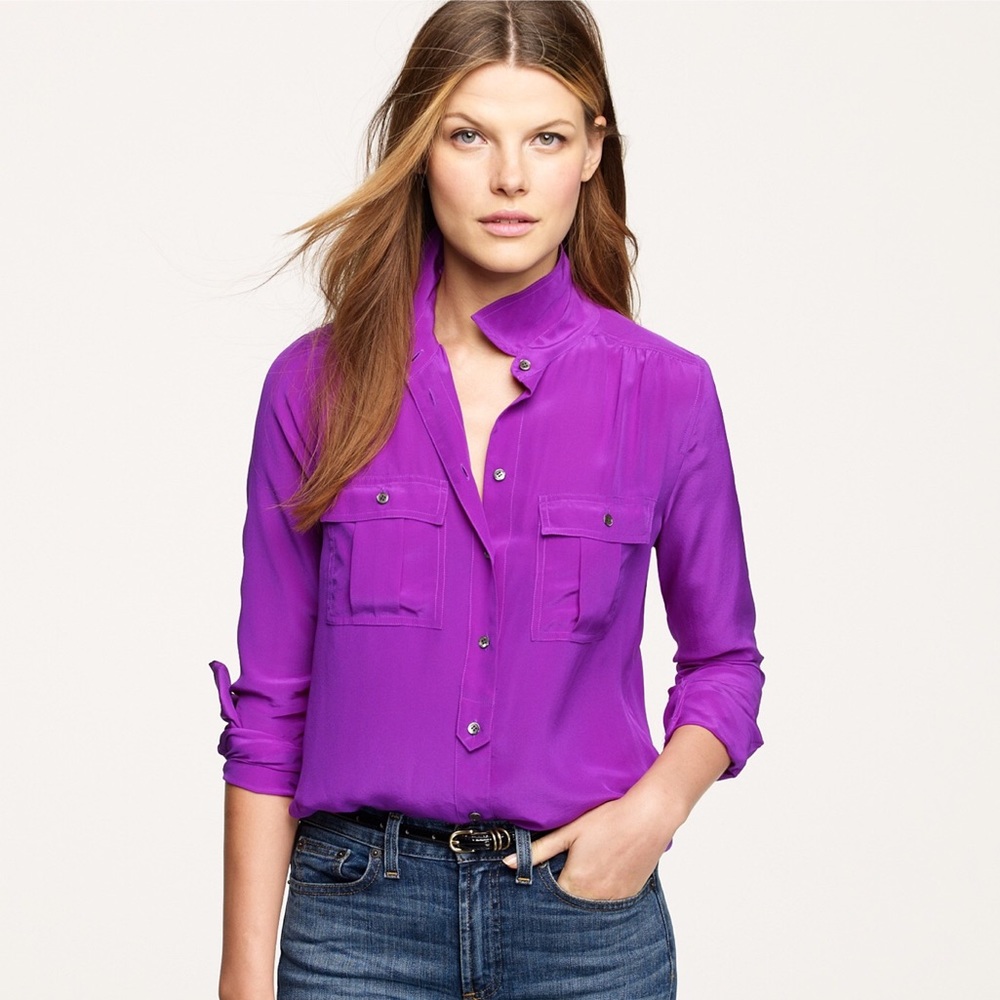 J.crew 100% silk bright purple button down