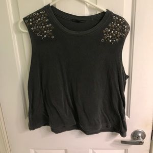 Gray tank top with studded shoulders