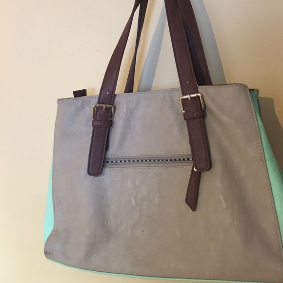 Charming Charlie's teal and tan bag - Picture 4 of 5