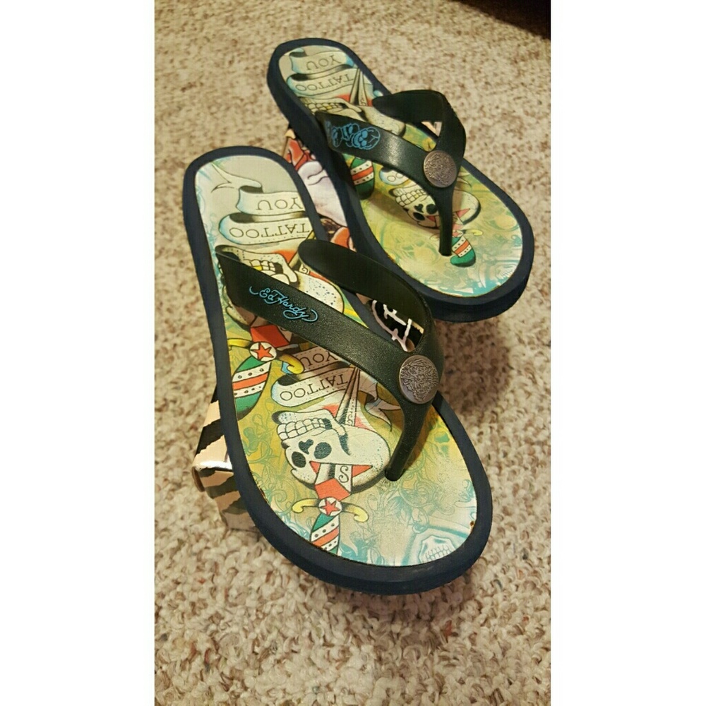Navy Blue Ed Hardy Flip Flops