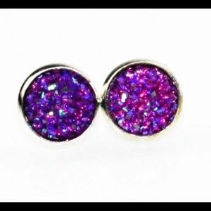 ☀️ Handmade Purple Druzy Style Stud Earrings