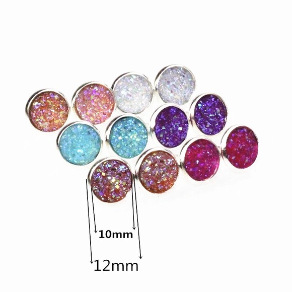 Handmade Hot Pink Druzy Style Stud Earrings - Picture 2 of 6