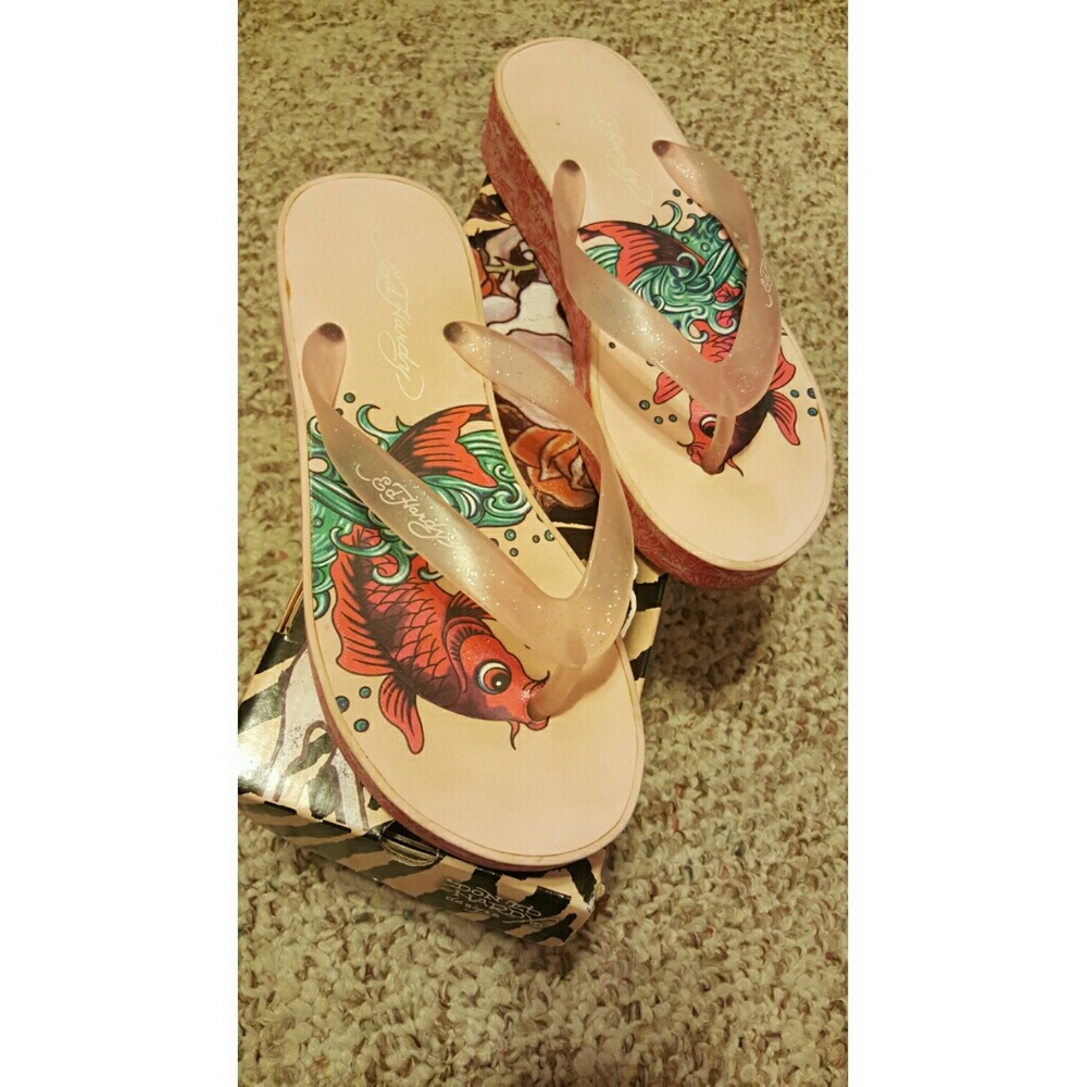 Pink Ed Hardy Flip Flops
