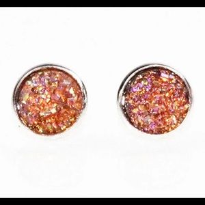 ☀️ Handmade Orange Druzy Style Stud Earrings