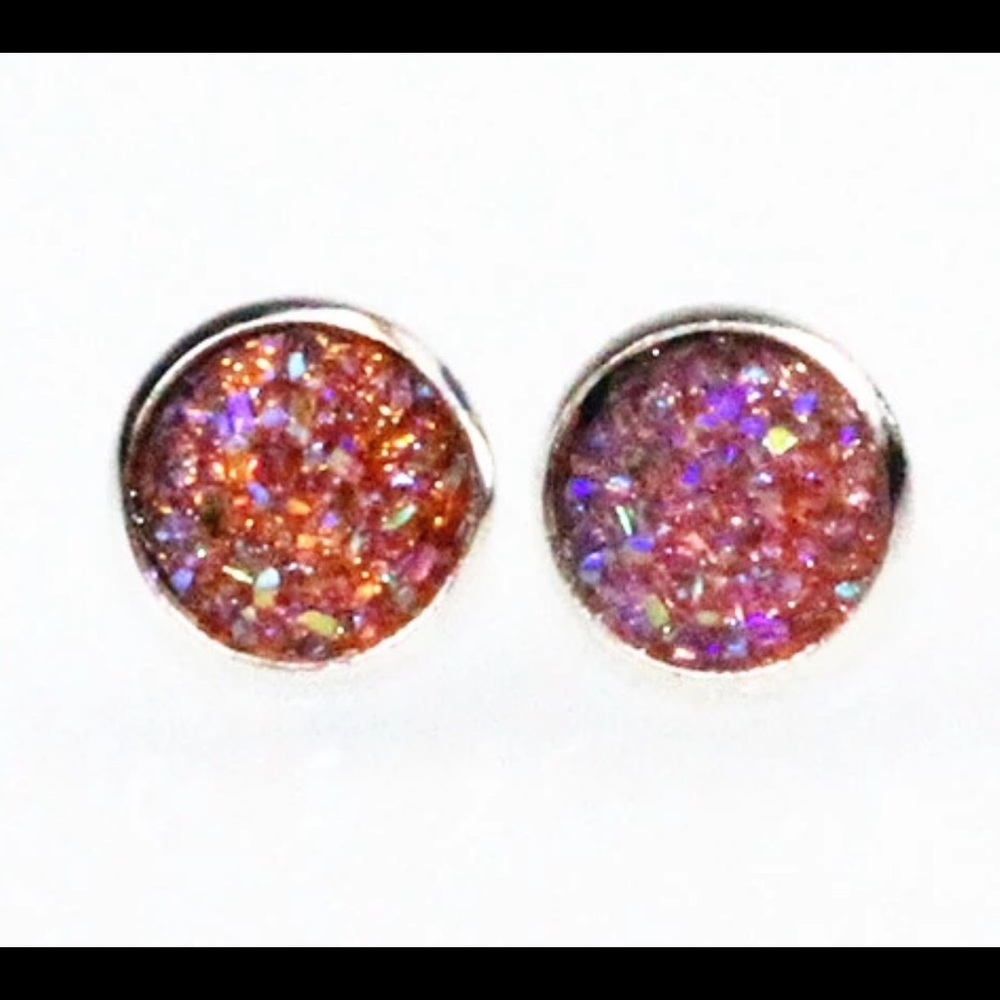☀️ Handmade Peach Druzy Style Stud Earrings