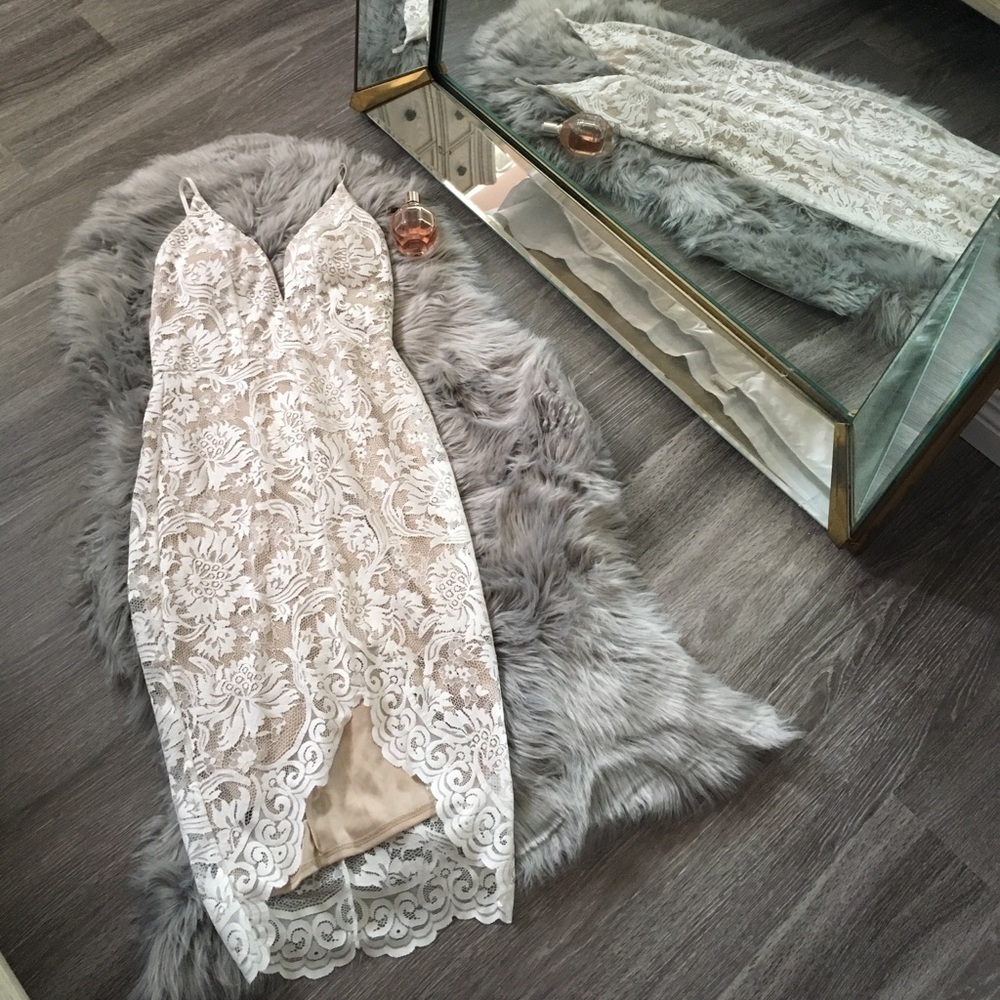 Sexy lace white & nude dress