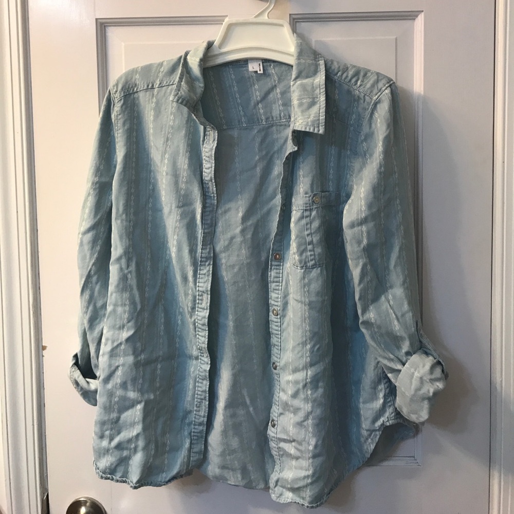 Printed Blue Button Down Shirt - image 1