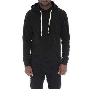 Men's tech fleece longline black hoodie w side zip