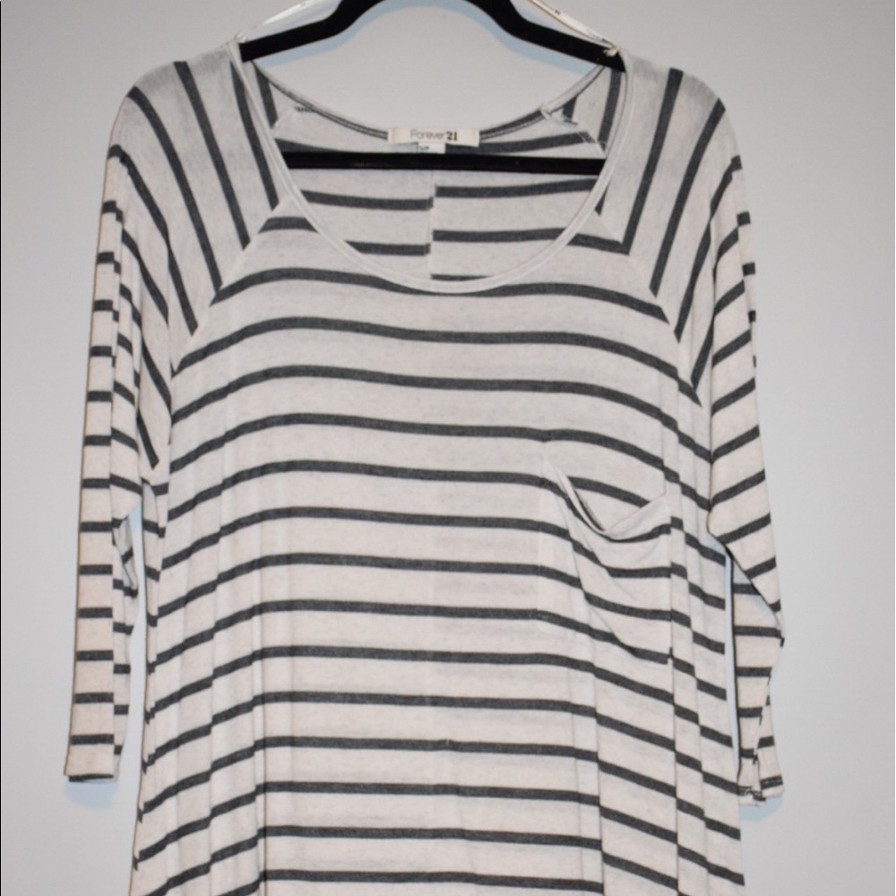 Three quarter sleeve striped cotton shirt