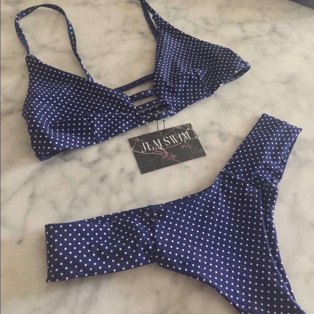 • Blue & White Polka Dot Bikini • - Picture 2 of 4