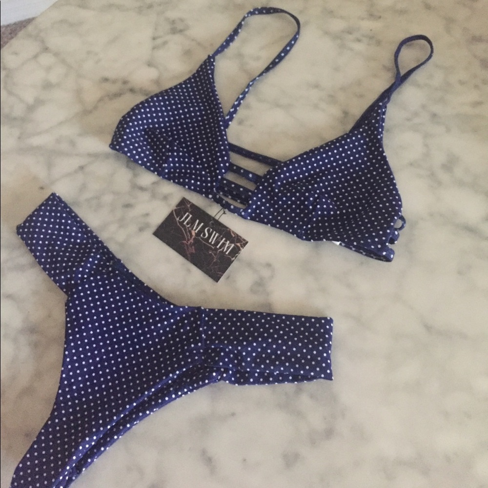 • Blue & White Polka Dot Bikini • - Picture 3 of 4