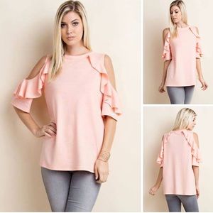 Cold shoulder ruffle sleeve top