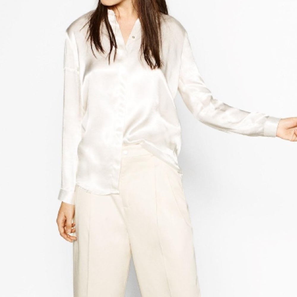 Zara White Sateen Blouse