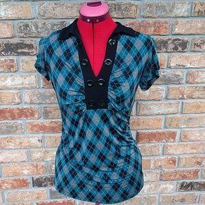 Blue Plaid Silky Top