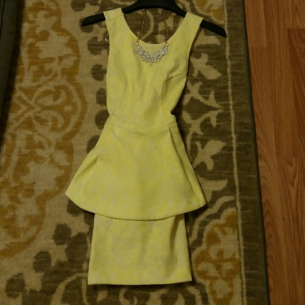 4th of July Weekend Sale!Yellow Lace Peplum Dress