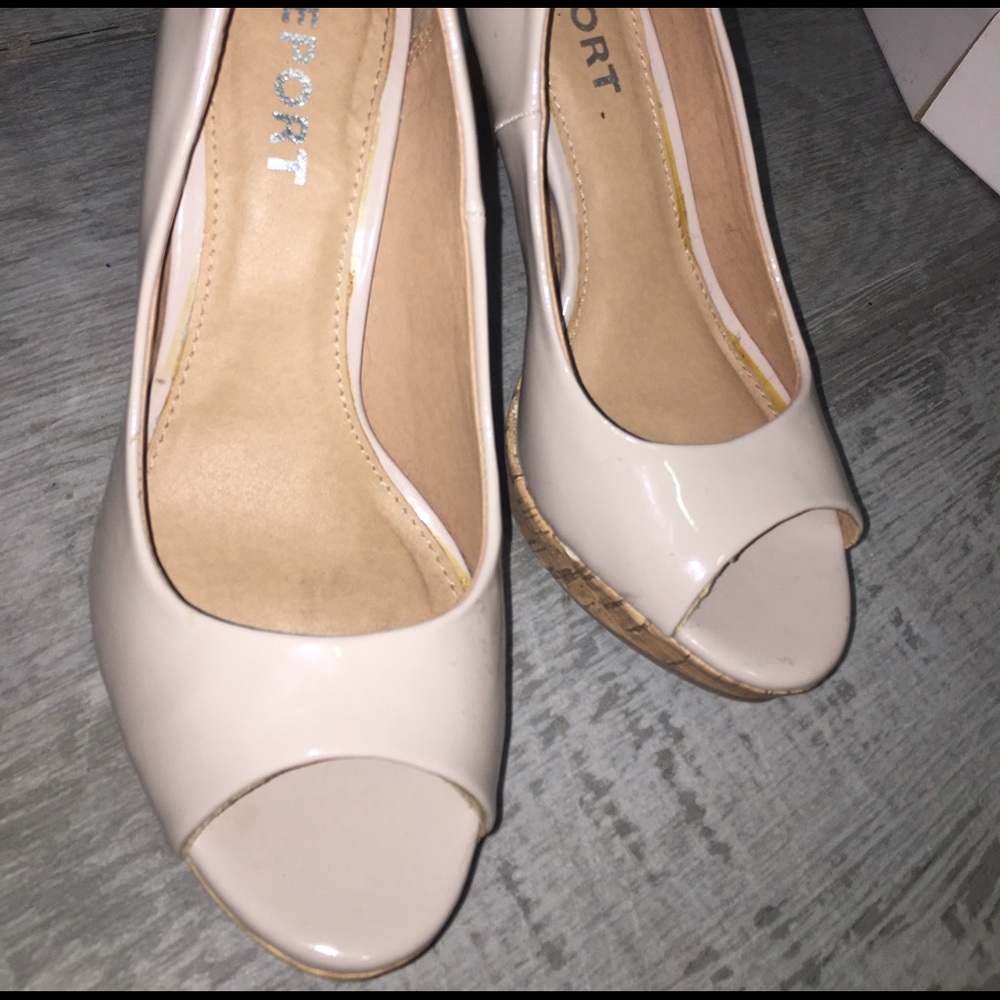 Nude open toe heels