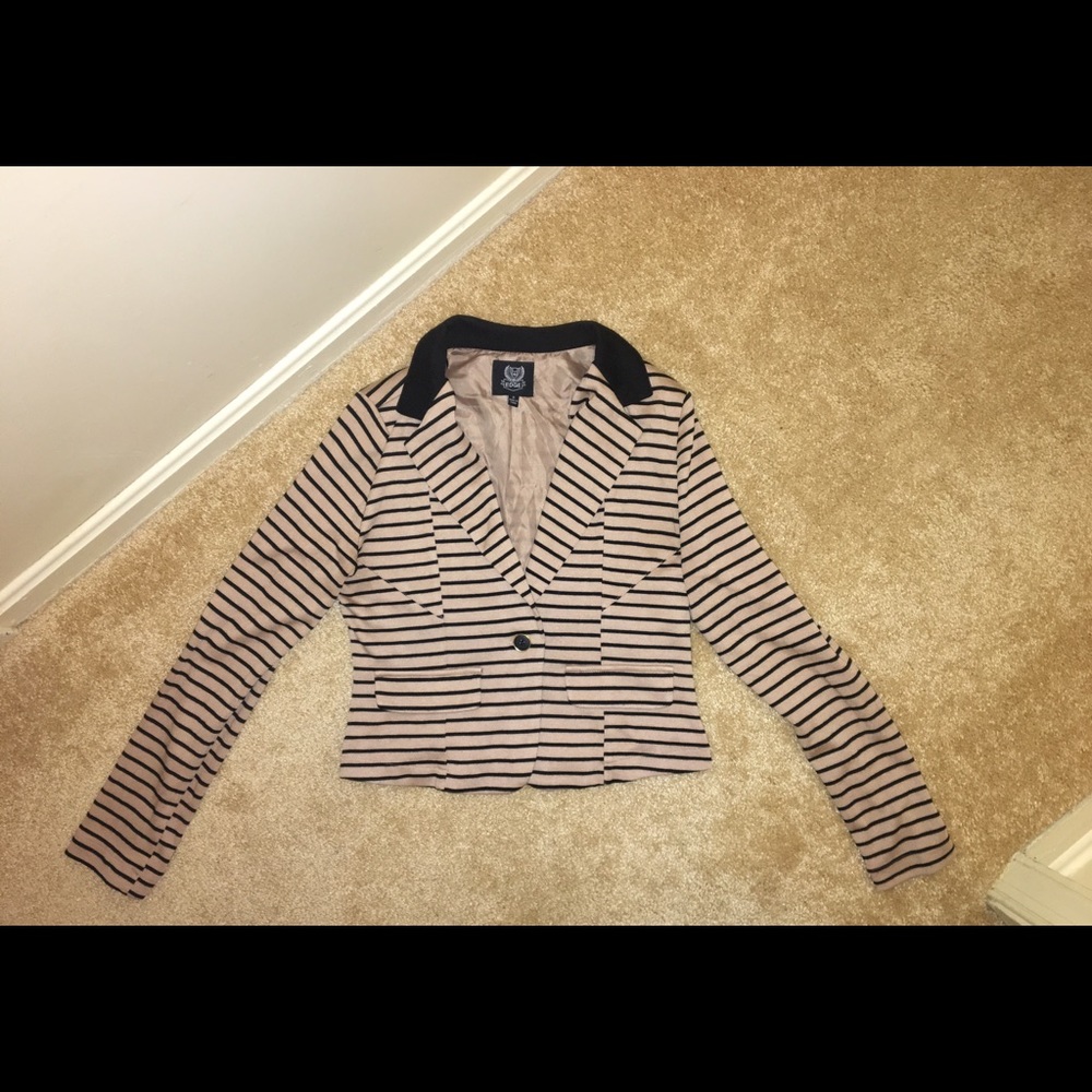 Tan with thin black striped blazer