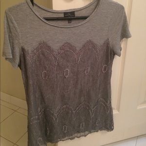 Gray tee with lace overlay