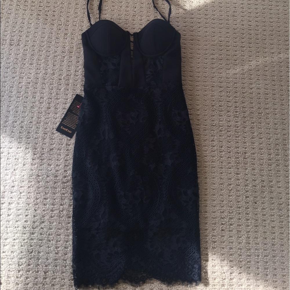 Bebe 0 black new lace dress