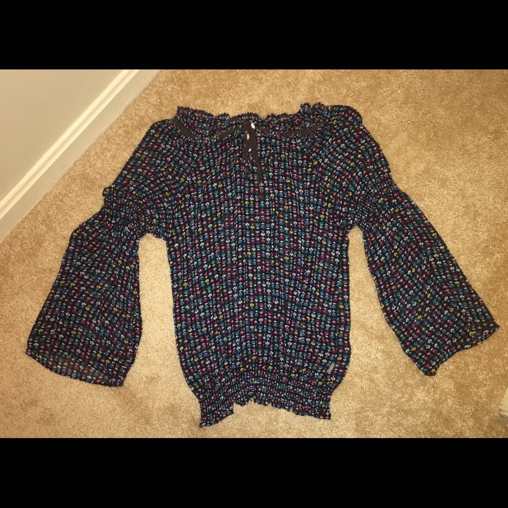 Black printed see through blouse