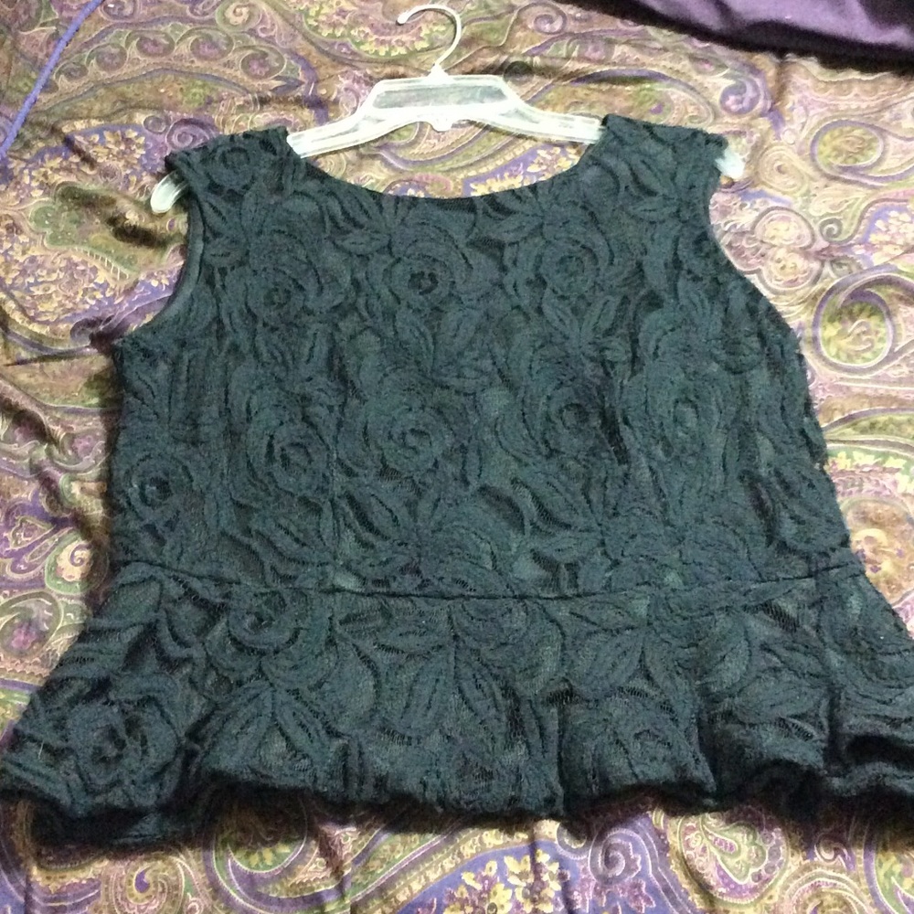 Black lace detailed peplum blouse