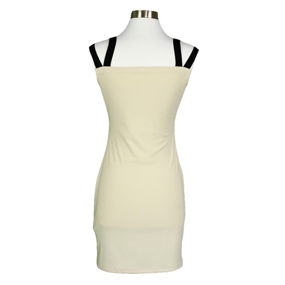 ⚡️⚡️Beige Black Colorblock Strappy Bodycon Dress - Picture 7 of 7