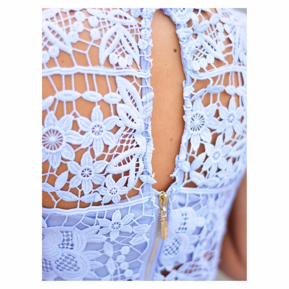 Blue A Line Crochet Lace Dress - Picture 4 of 7
