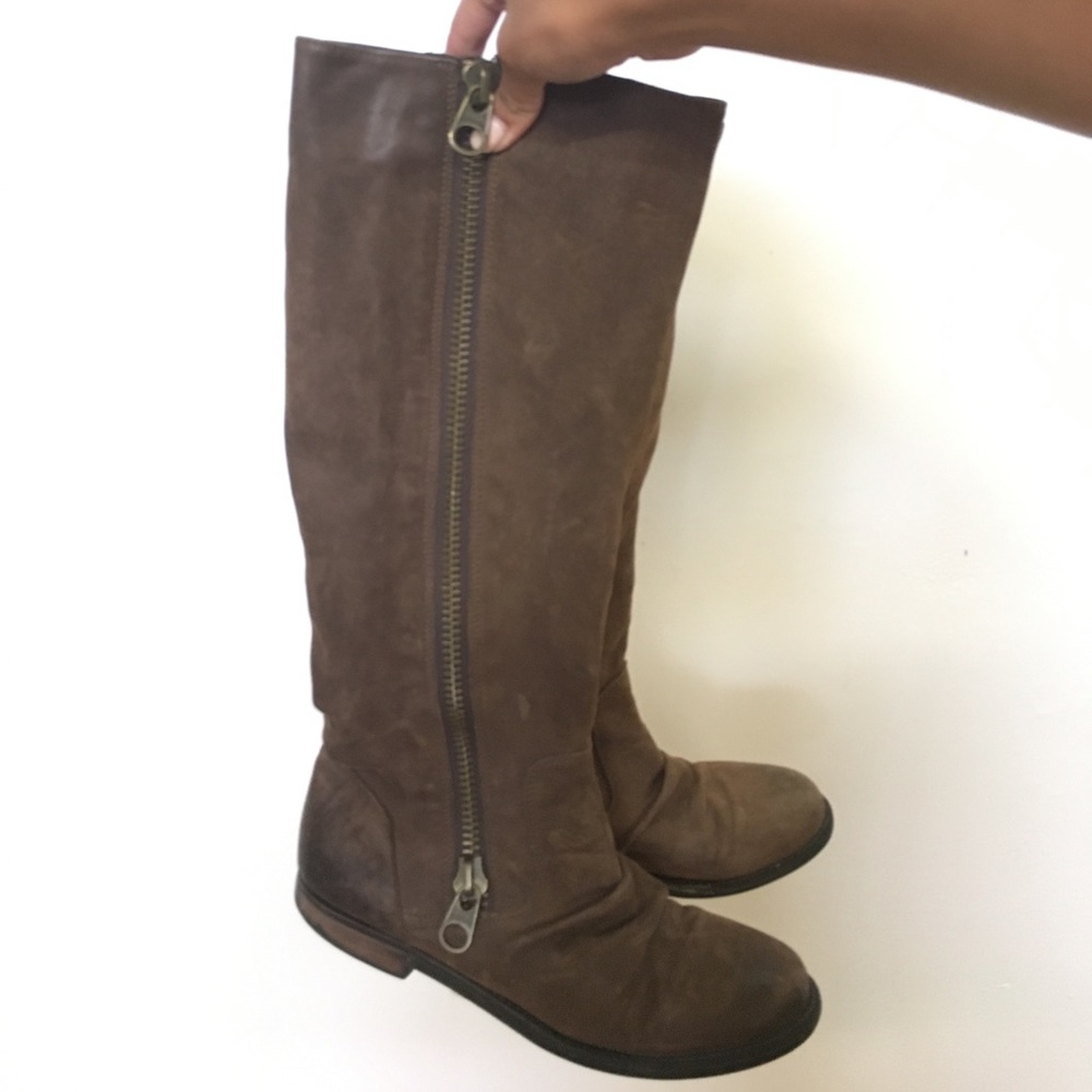 Brown leather knee-high boots