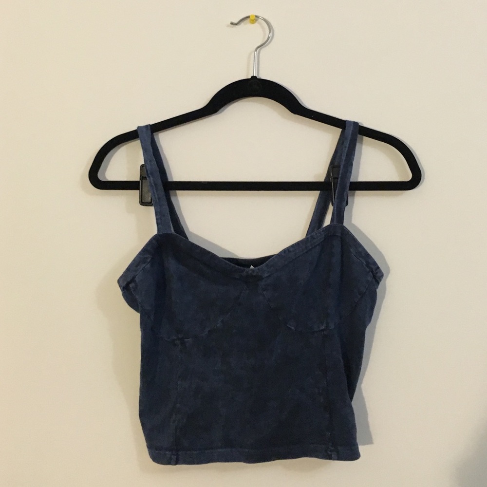 Dark Blue Acid Wash Cotton Corset Top