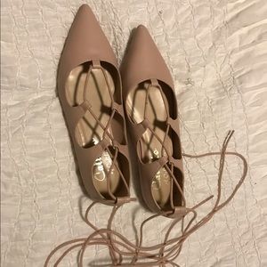 Callisto Rian Ghillie Pointy Toe Flat- Nude Blush