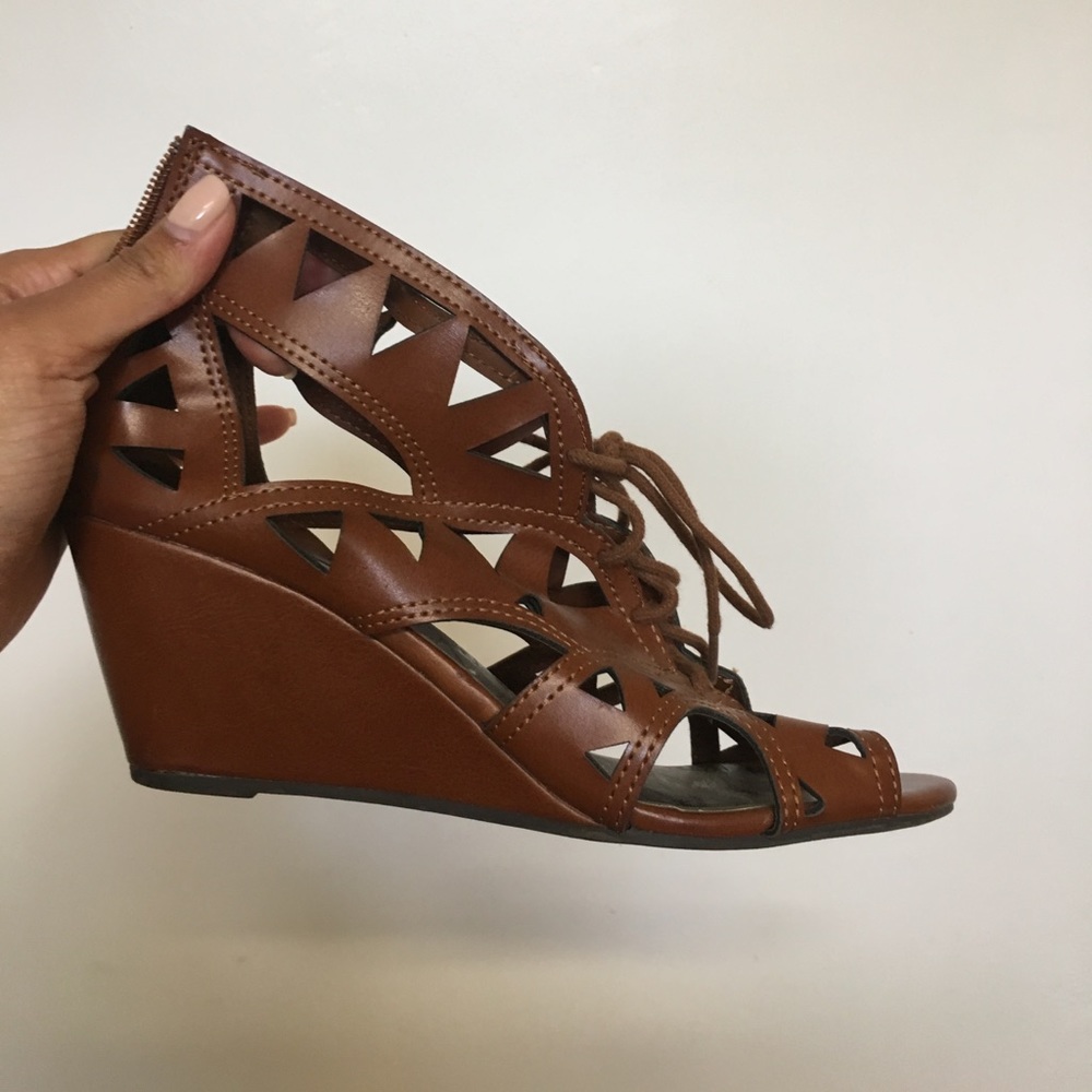 Material girl brown leather wedges