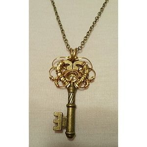 Handmade Brass Key Pendant with Diamond Quartz NIB