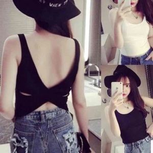 Cross Back Tank Top Bralette (White/Black)