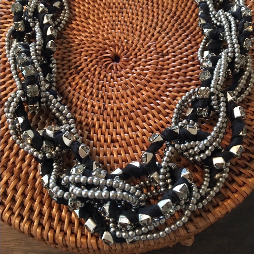 Black, silver and rhinestone necklace. Adjustable.