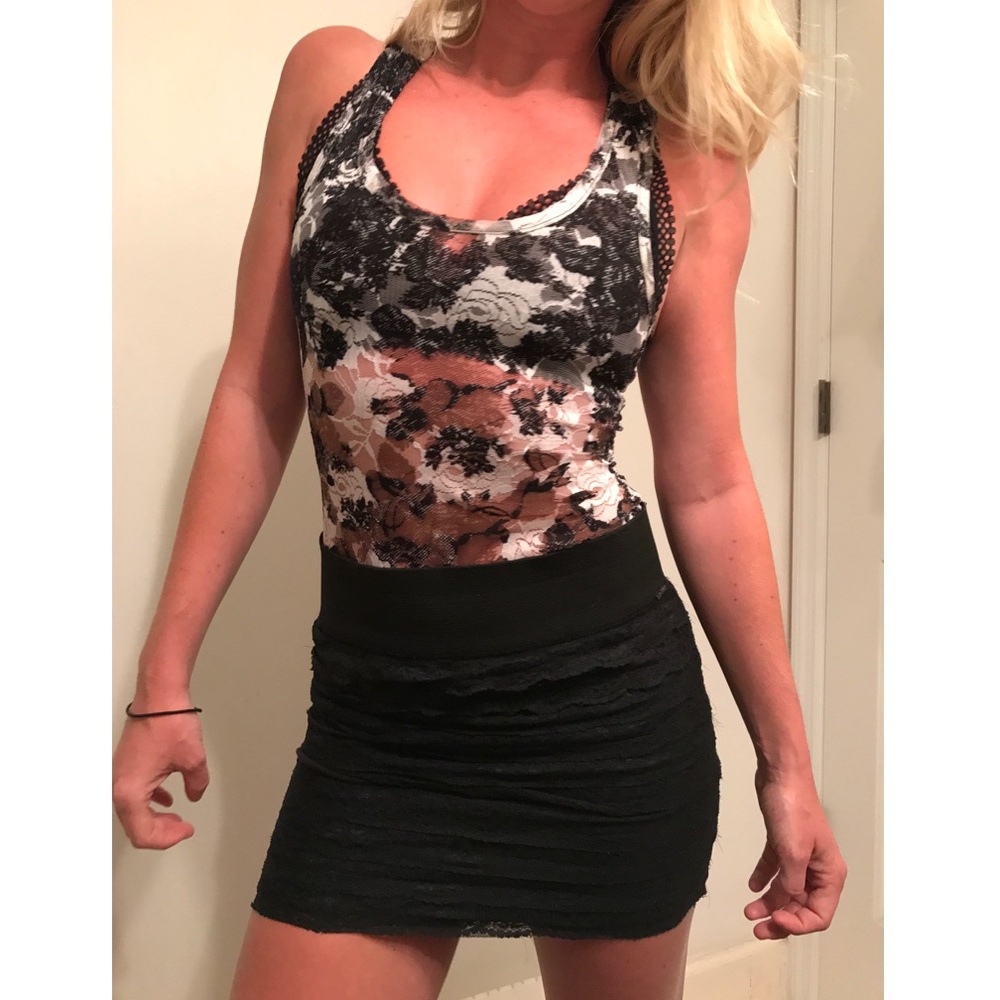 Black and white floral lace top