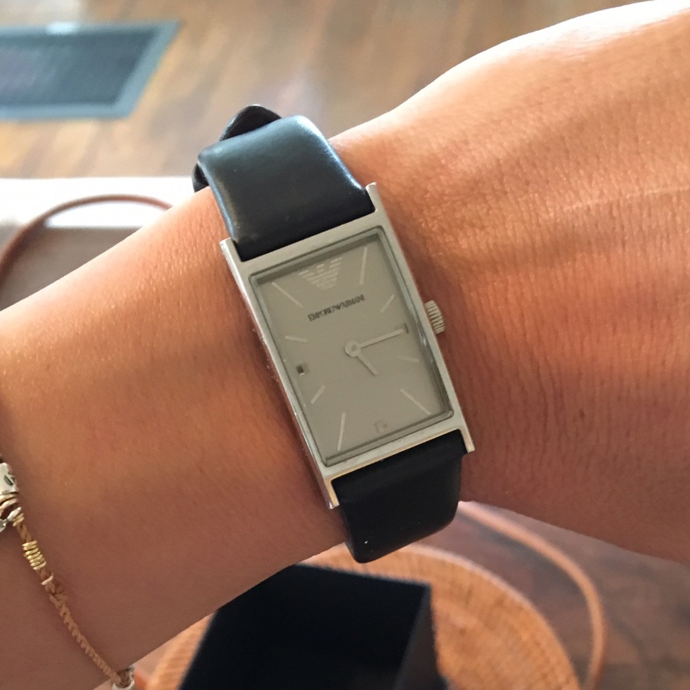 Emporio Armani silver / black leather watch