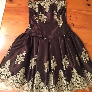 Jessica McClintock brown and gold skater dress