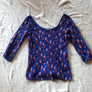 Blue fox print longsleeve T-shirt