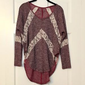Free People Maroon Sweater with Lace