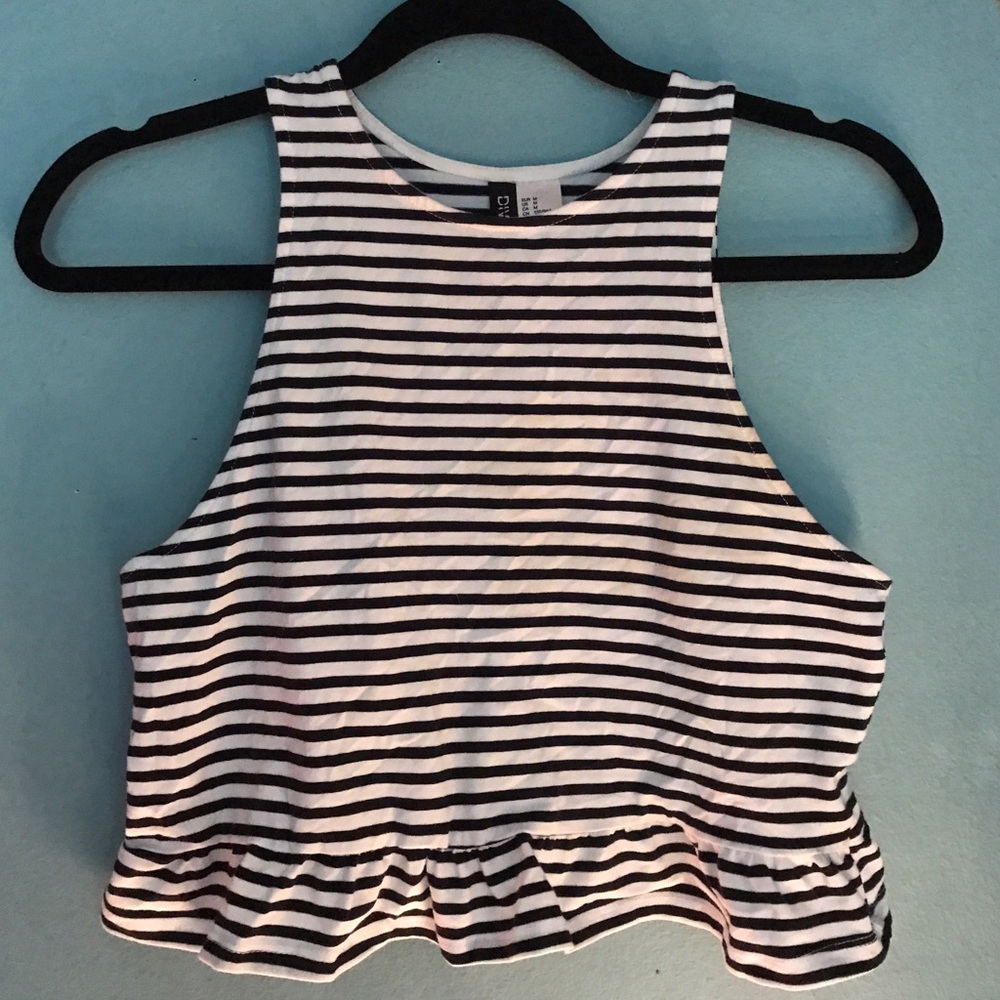 Navy blue tripped peplum crop tank