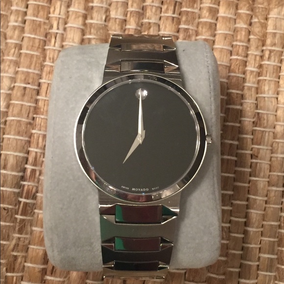movado black face silver band