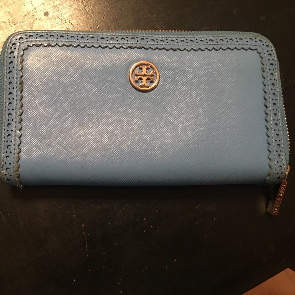 Gently used baby blue Tory Burch wallet