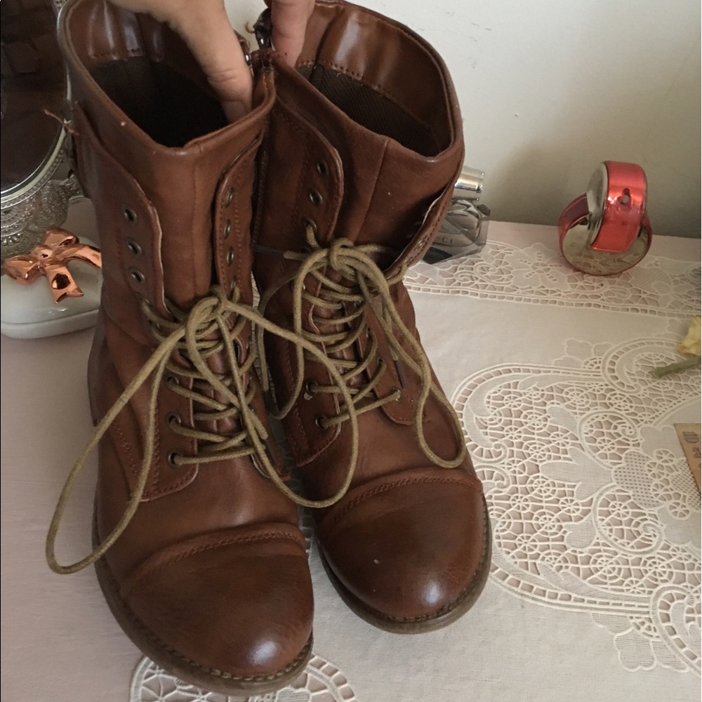 Brown military boots