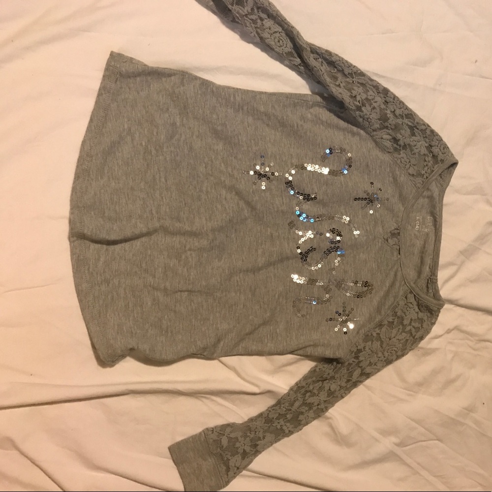 Gray Lace-Sleeve Shirt