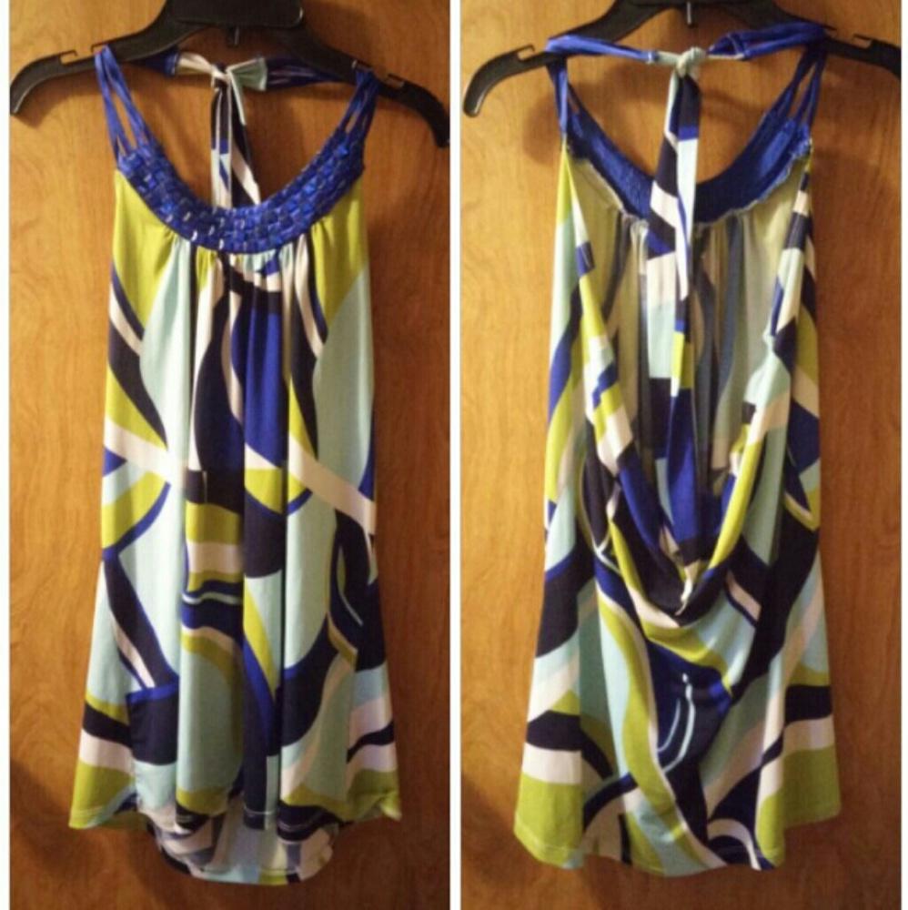 Pretty Good Halter top with blue studded neckline