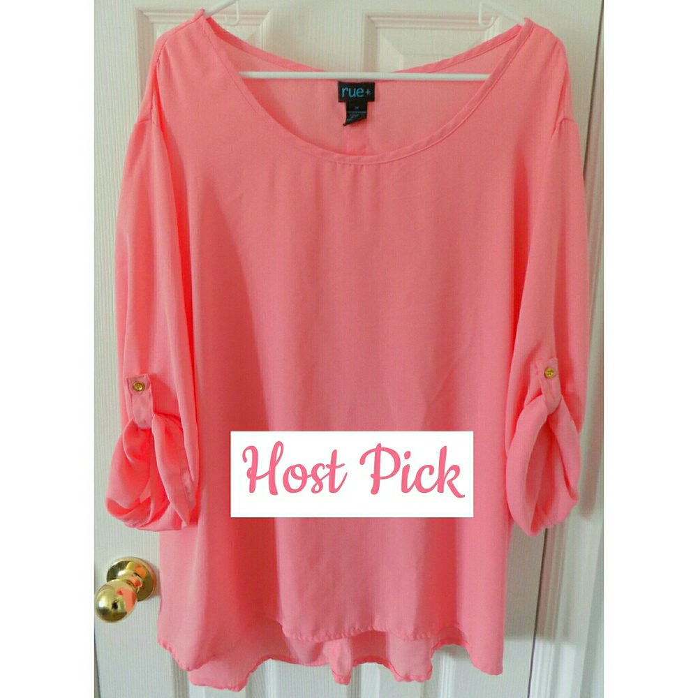 ⚡SALE HP rue+ Salmon Pink Sheer Blouse Button Back
