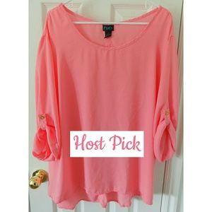⚡SALE HP rue+ Salmon Pink Sheer Blouse Button Back