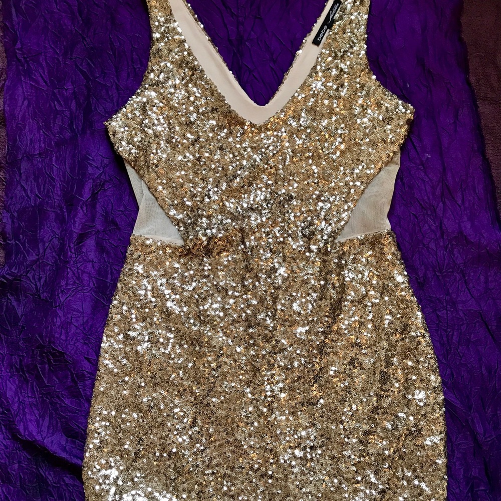 Gold sequin mini tight dress