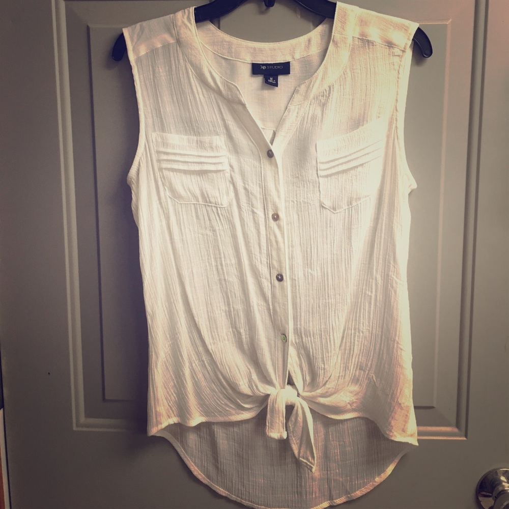 White sleeveless top