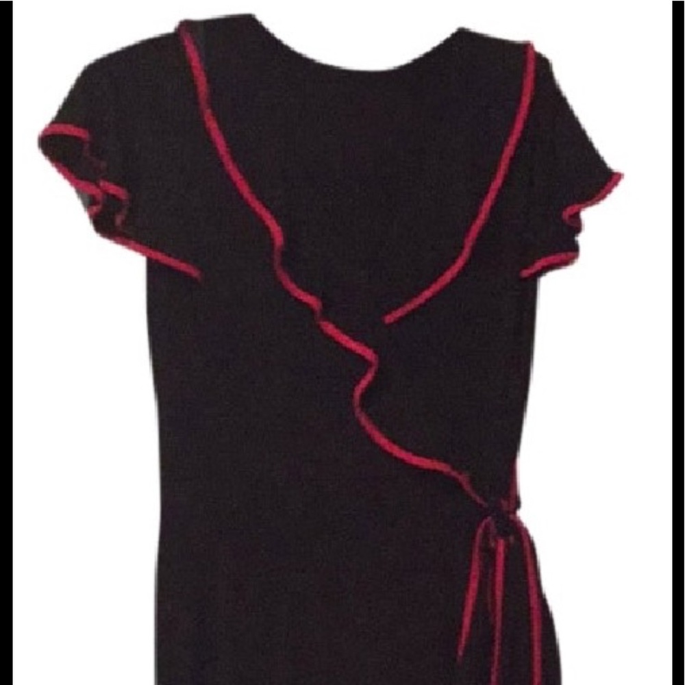 Black Faux Wrap Dress w/ Red Detail.